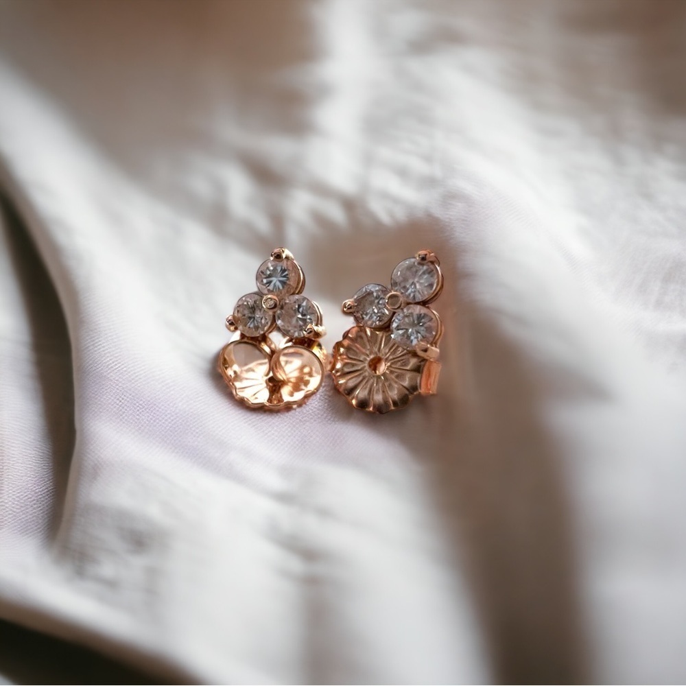 14K Rose Gold 1/3 CTW Natural Diamond Three-Stone Stud Earrings - Picture 5 of 9